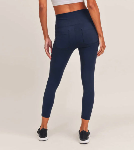 Tapered Band Solid Leggings with Back Pockets