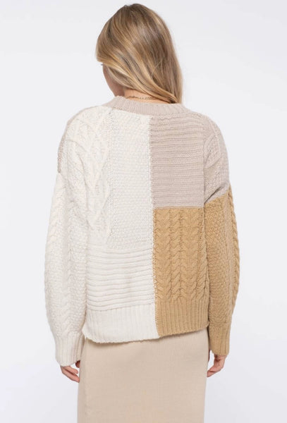 Color-block Cable Knit Sweater