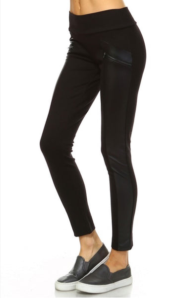 Knit Leggings with Faux Leather Panels - The Green Shelf Boutique