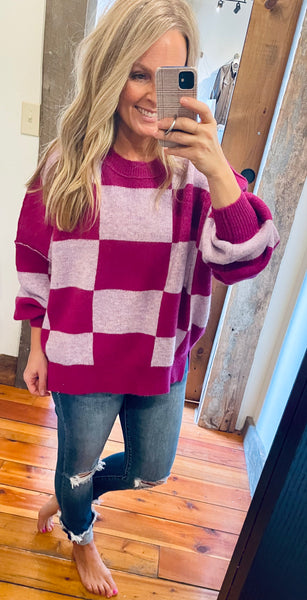 Checkered Knit Sweater