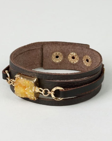 Leather Snap Bracelet with Natural Druzy - The Green Shelf Boutique