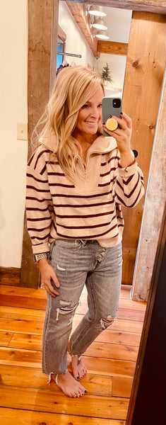 Zip Up Stripe Sweater
